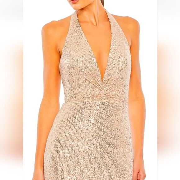 Leena For Mac Duggal Halter Rose Gold Sequin Dress Size 0 - Picture 12 of 13